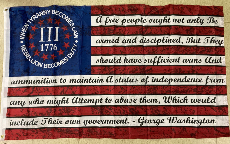 F315  G. Washington Quote on Weathered Flag