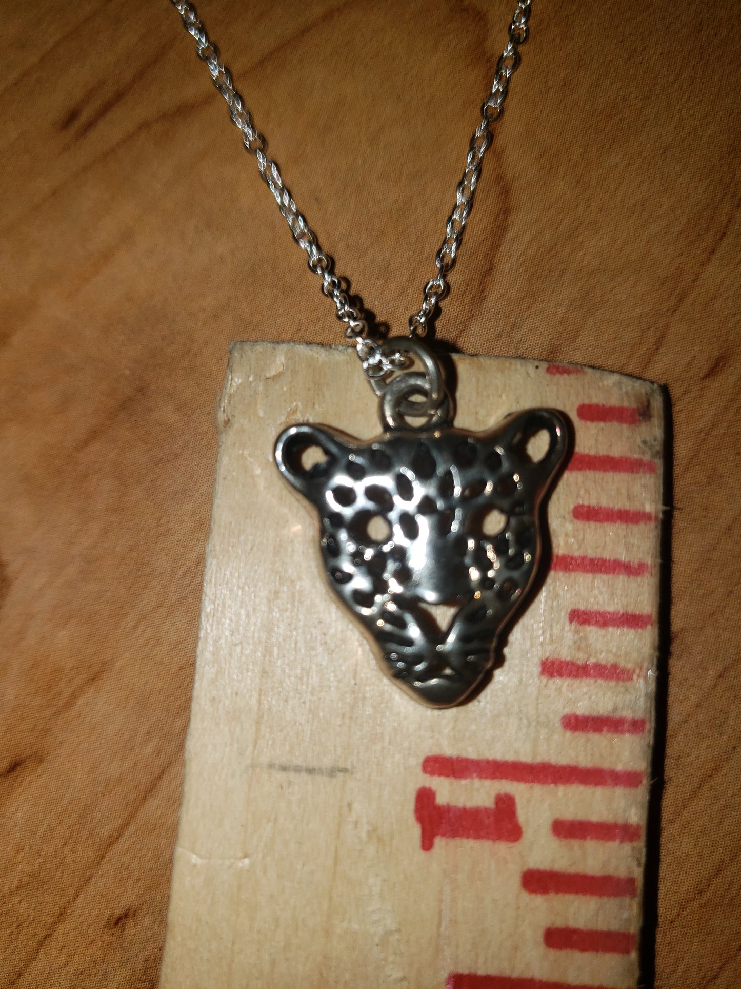 Silver Leopard Head Charm Neckless